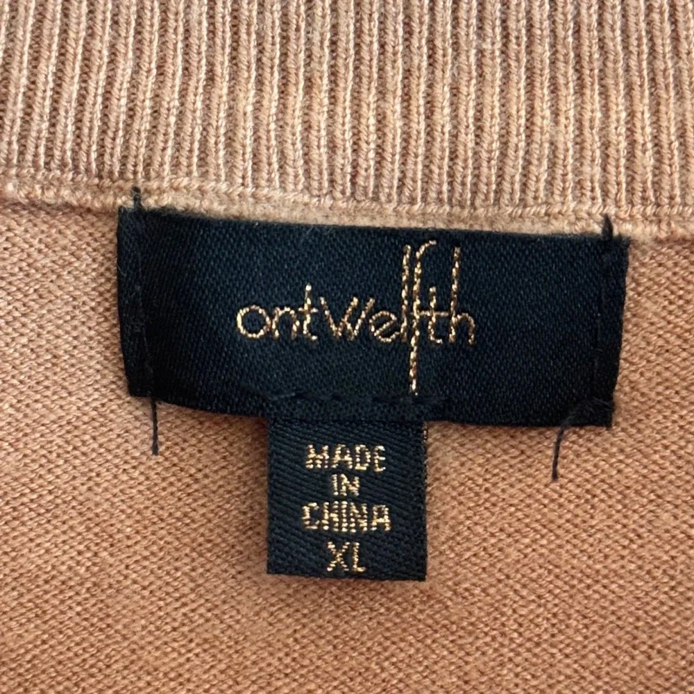 Ontwelfth Women's XL Camel Knit Top White Balloon Sleeves Ruffle Trim
